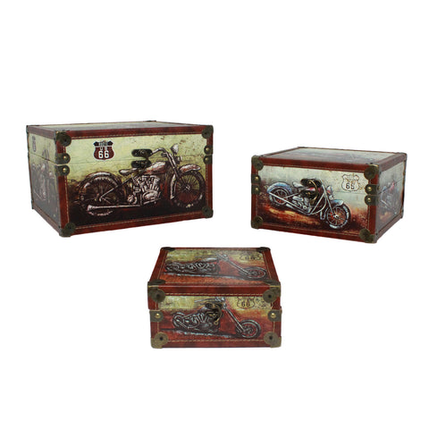 Urban Designs Old Fashion Route 66 Mortorcycles 3-Piece Decorative Box Set
