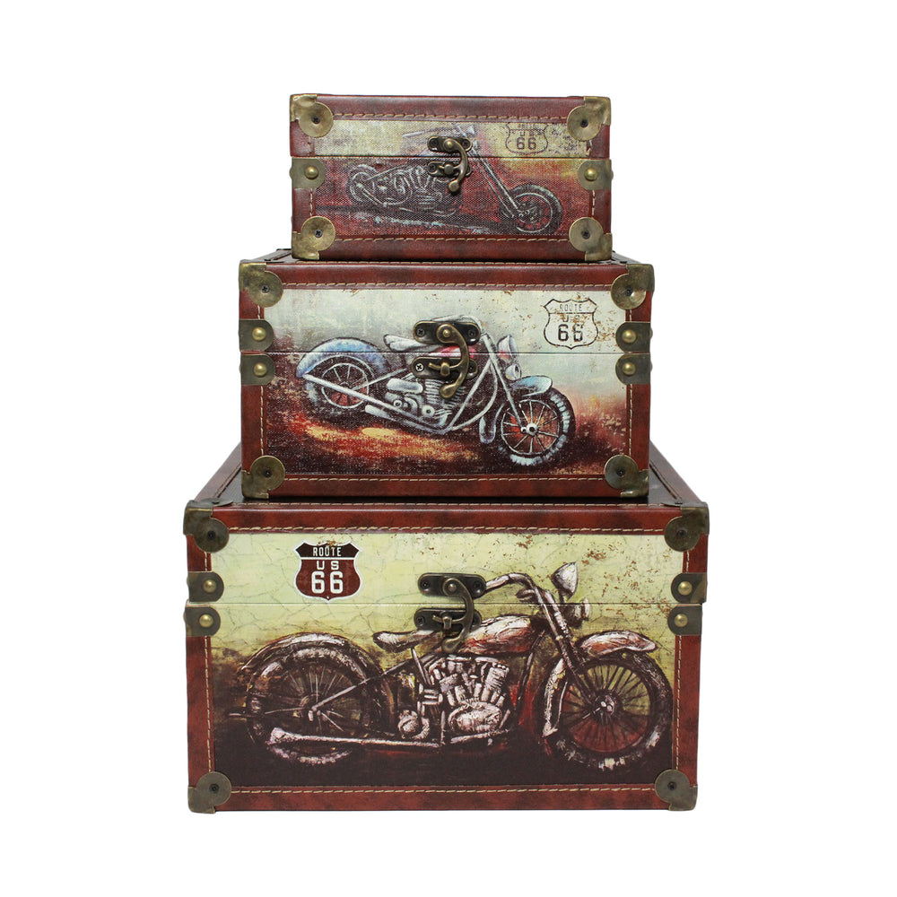 Urban Designs Old Fashion Route 66 Mortorcycles 3-Piece Decorative Box Set