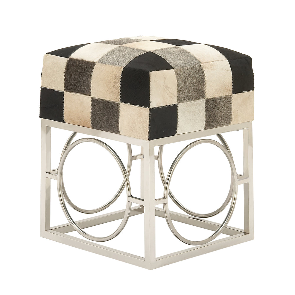 Urban Designs Checkered Hide and Nickel 21-Inch Accent Ottoman Stool