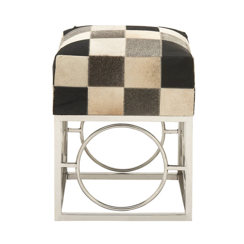 Urban Designs Checkered Hide and Nickel 21-Inch Accent Ottoman Stool