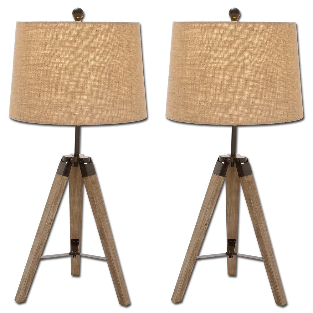 Urban Designs Weathered Wooden Tripod Table Lamps - Set of 2