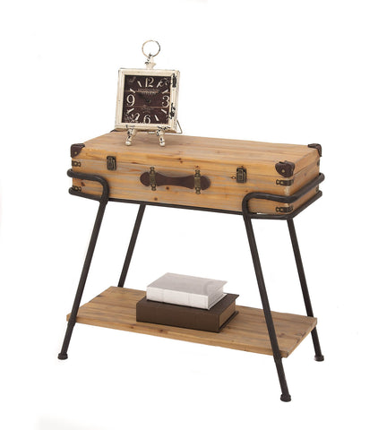 Urban Designs Handcrafted Wooden Metal Frame Removable Storage Trunk Accent Table