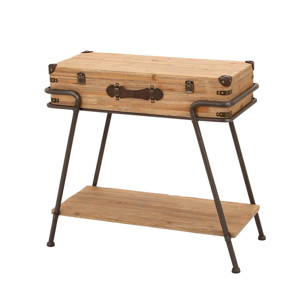 Urban Designs Handcrafted Wooden Metal Frame Removable Storage Trunk Accent Table