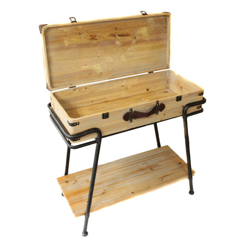 Urban Designs Handcrafted Wooden Metal Frame Removable Storage Trunk Accent Table