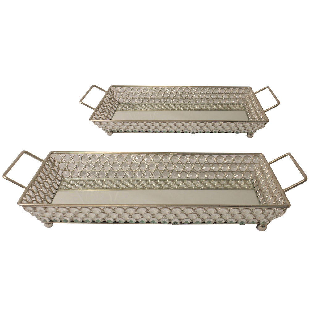 Urban Designs Perla 2-Piece Set Beaded Mirrored Vanity Decorative Tray