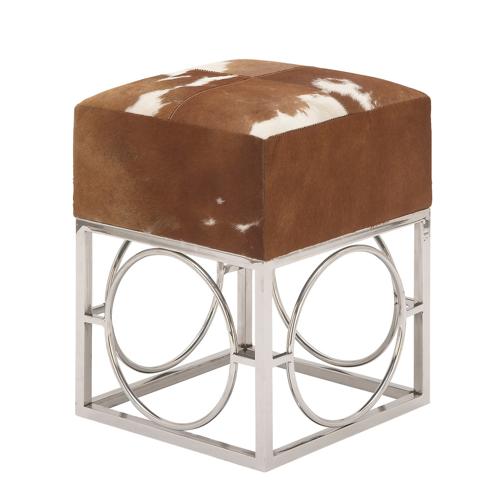 Urban Designs Cowhide Leather and Nickel 22-Inch Accent Ottoman Stool