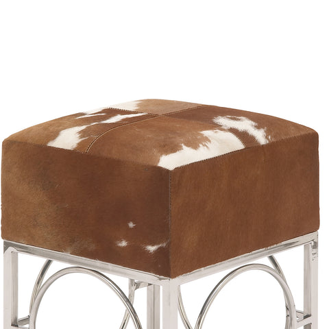 Urban Designs Cowhide Leather and Nickel 22-Inch Accent Ottoman Stool