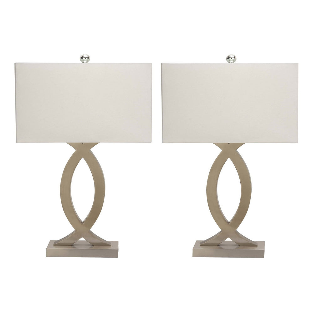Urban Designs Sand Nickel 28-Inch Table Lamp with USB Port - 2 Piece Set