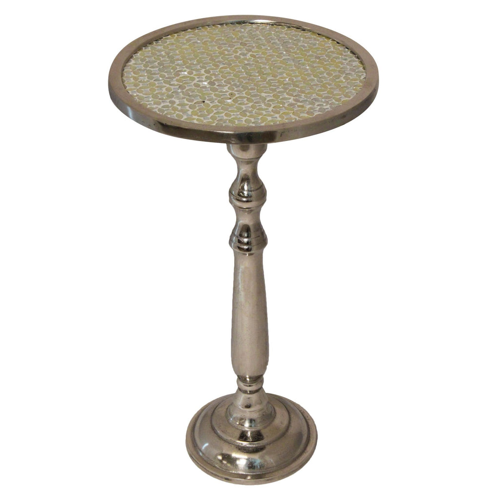 Urban Designs 25" Emily Mosaic Silver Round Accent Table
