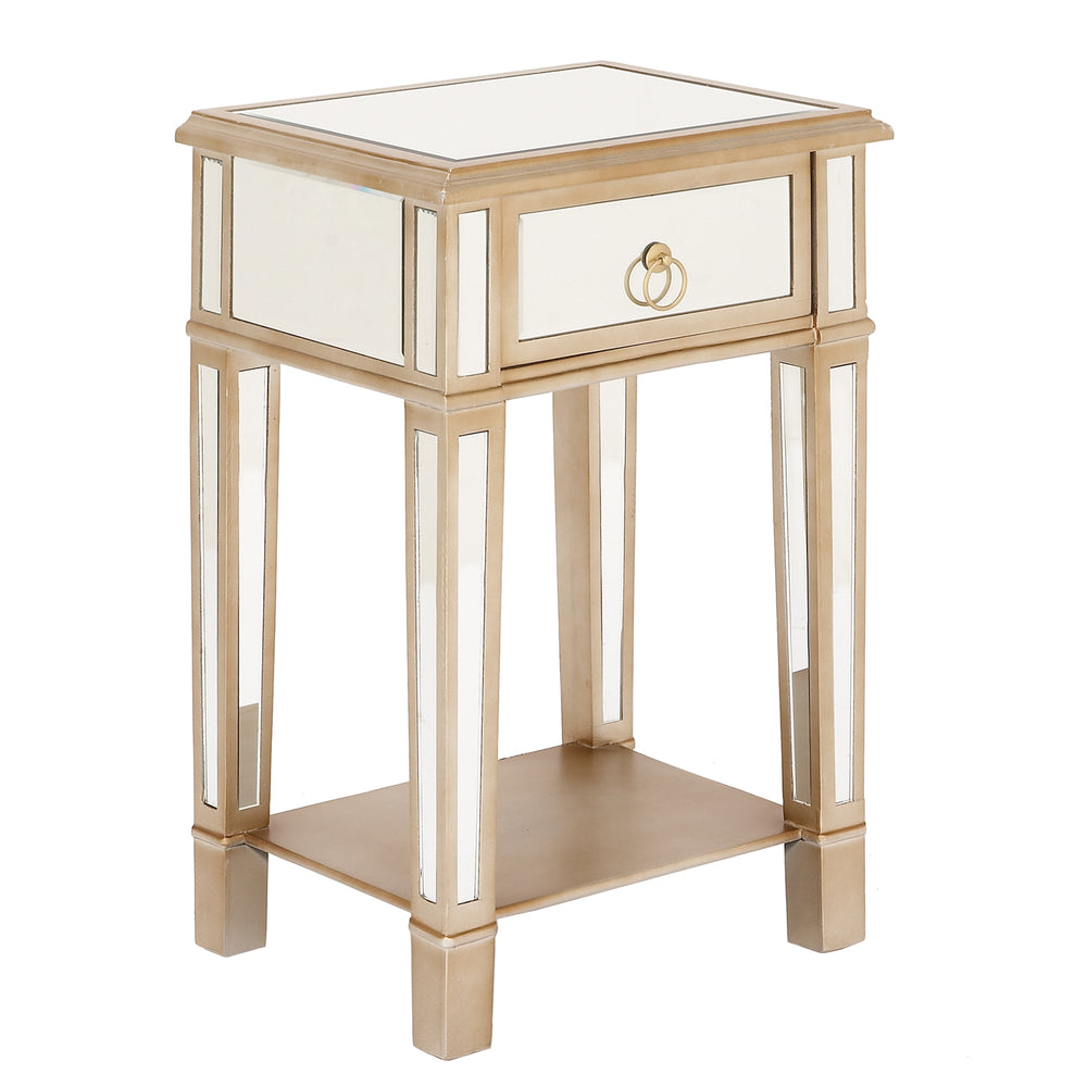 Urban Designs Christie Wooden Mirror Side Table Nightstand with Drawer