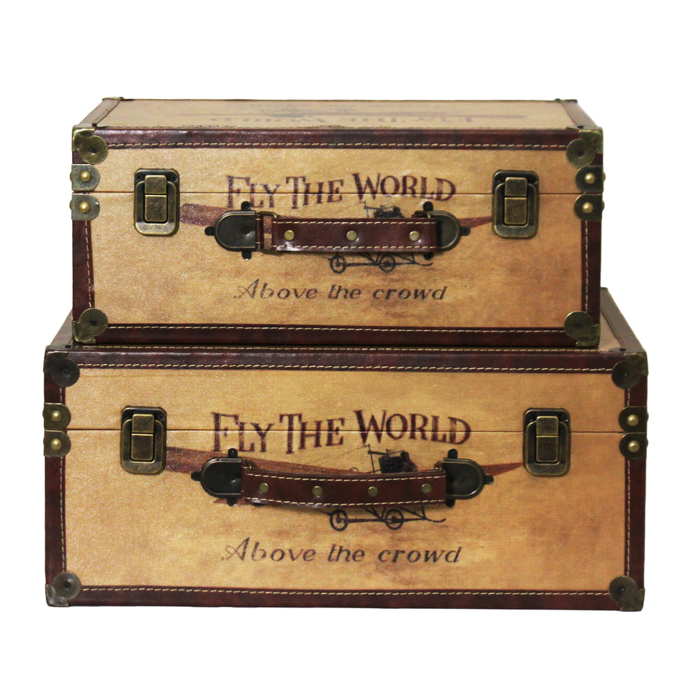Urban Designs Fly the World Wooden Trunk Set of 2