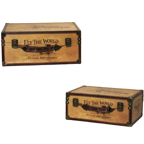 Urban Designs Fly the World Wooden Trunk Set of 2
