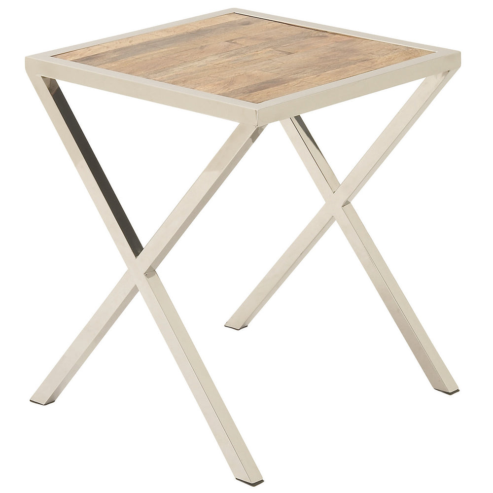 Urban Designs Stainless Steel Square Wooden Accent Table
