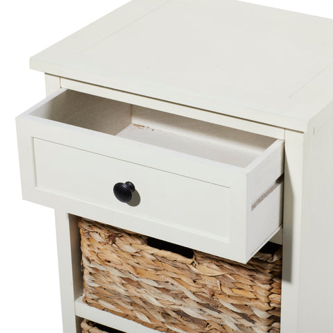 Urban Designs Malibu 3-Drawer Night Stand with Wicker Baskets - White