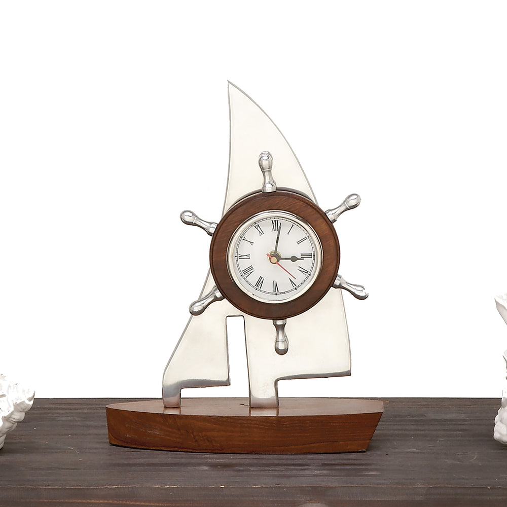 Urban Designs Aluminum Wooden Tabletop Boat Clock