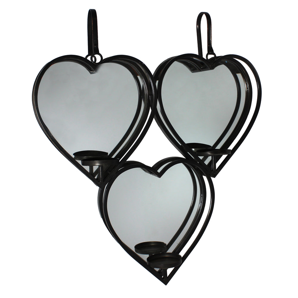 Urban Designs Three Hearts Mirrored Candle Wall Sconces Set