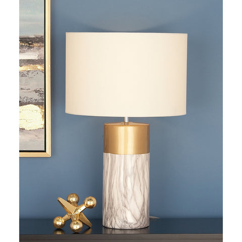 Urban Designs White and Gold Column 24-Inch Ceramic Table Lamp