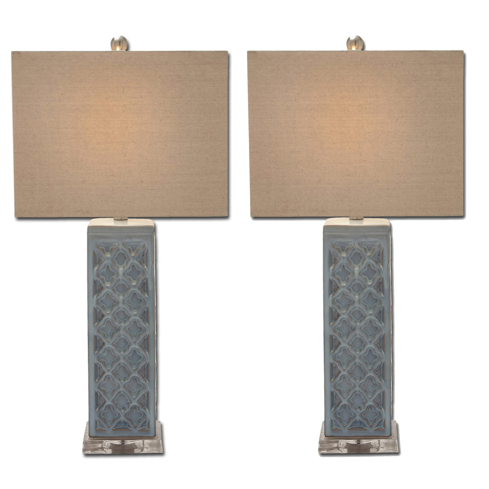 Urban Designs Blue Trellis Ceramic Table Lamps - Set of 2