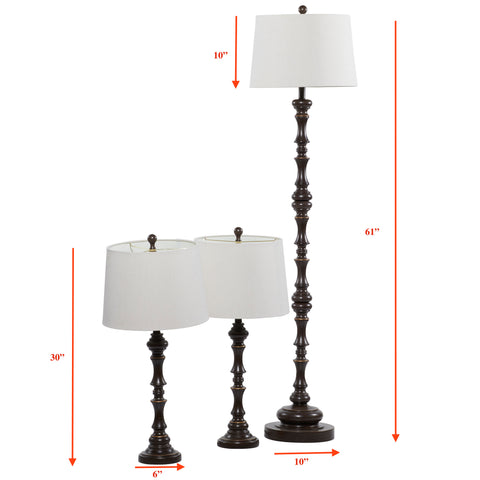 Urban Designs 30-Inch Table Lamps and 61-Inch Floor Lamp - Set of 3