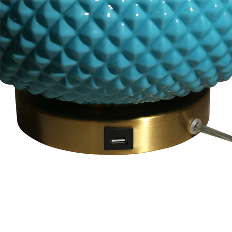 Urban Designs Cora Round Glass 28" Table Lamp with USB Port - Blue