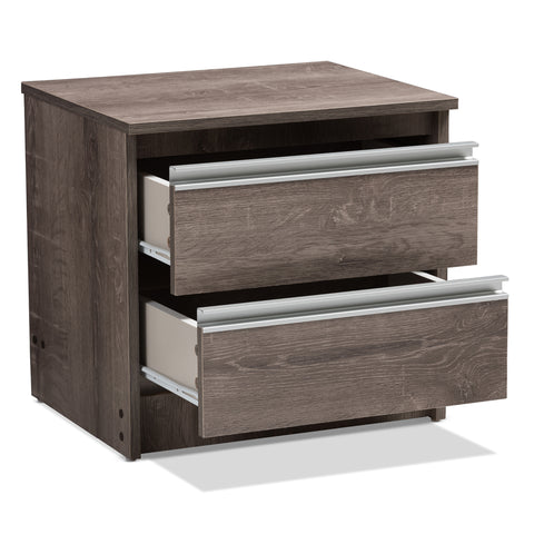 Urban Designs Owens Wooden 2-Drawer Nightstand in Oak Brown Finish