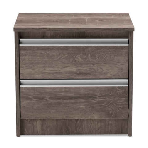 Urban Designs Owens Wooden 2-Drawer Nightstand in Oak Brown Finish