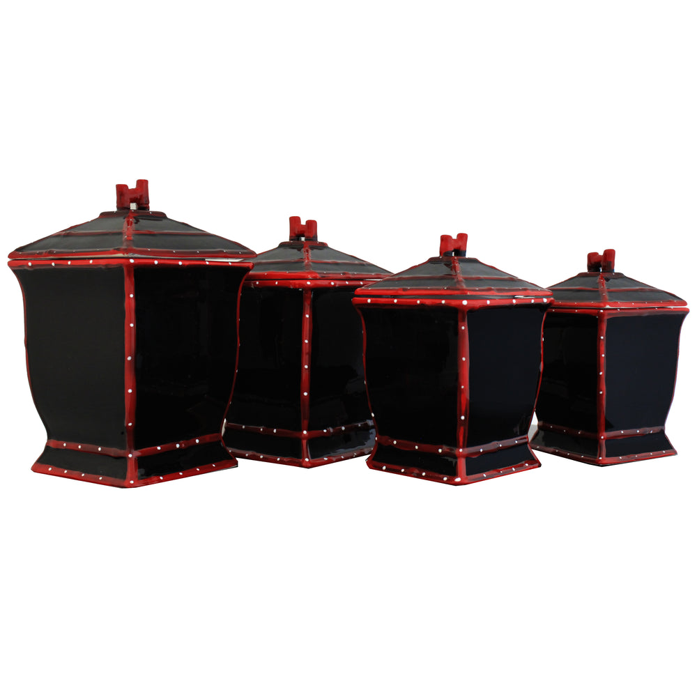 Country French Hand-painted 4-piece Black Square Canister Set