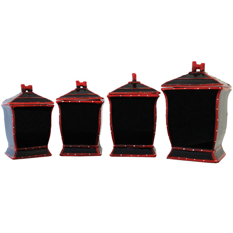 Country French Hand-painted 4-piece Black Square Canister Set
