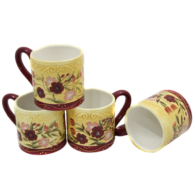 Floral Garden Collection Deluxe Handcrafted 4-Piece Coffee Mug Set