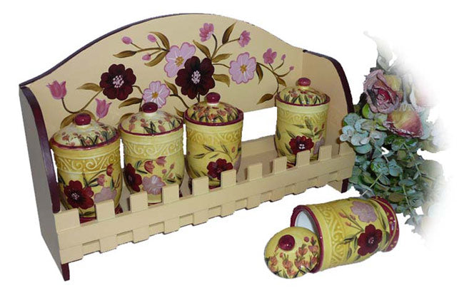 Floral Garden Collection Hand-painted 5-piece Spice Rack
