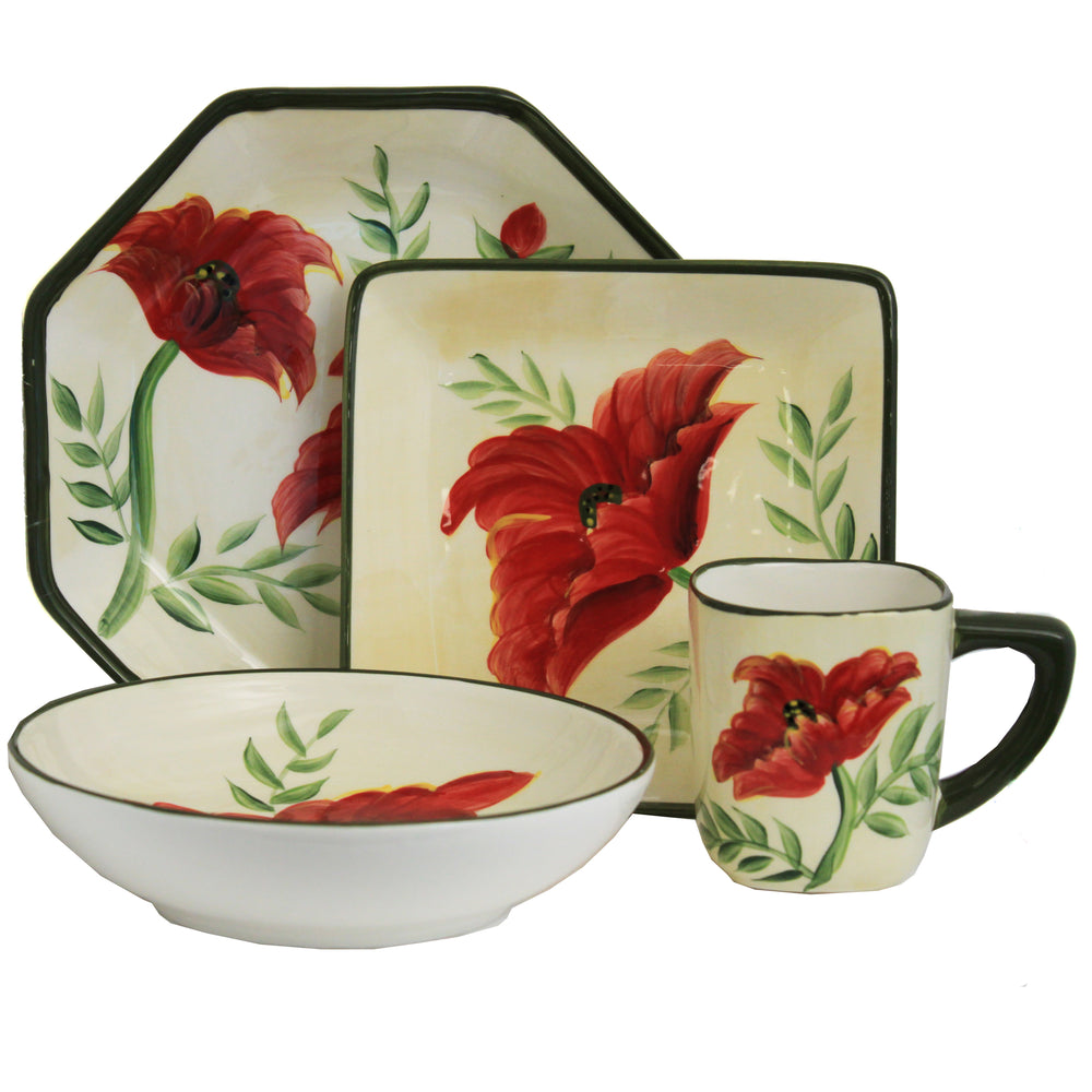 Poppy Collection Hand-painted 16-piece dinner set