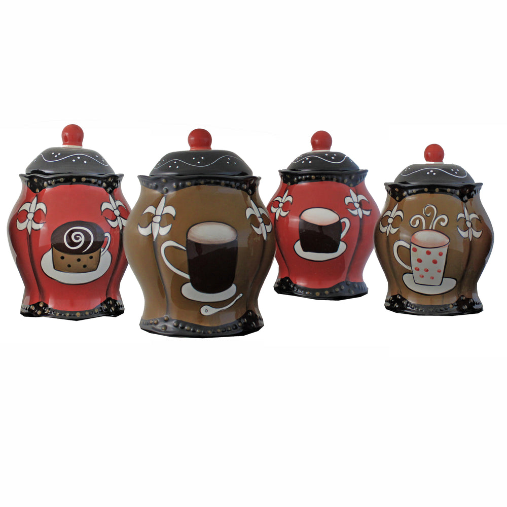 Cafe Hand-Painted Food Storage Canister 4-piece Set