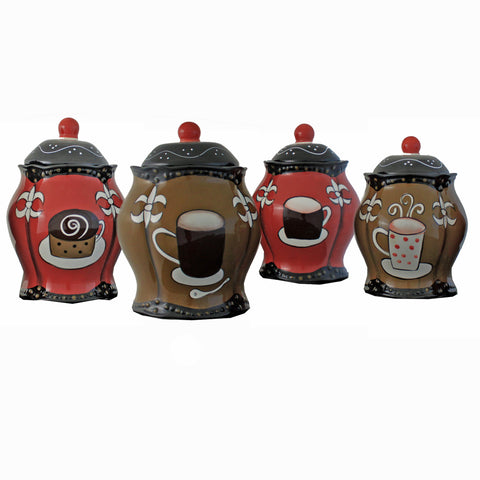 Cafe Hand-Painted Food Storage Canister 4-piece Set