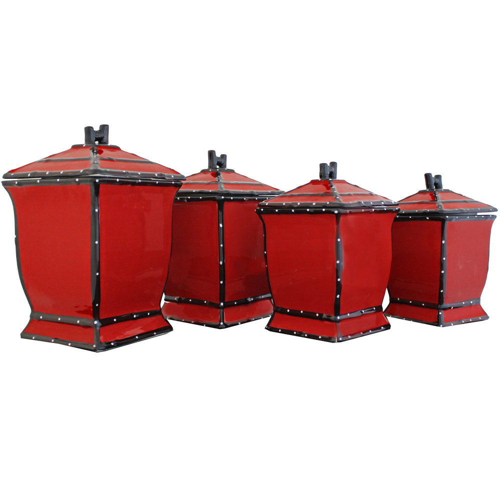 Country French Hand-painted 4-piece Square Canister Set