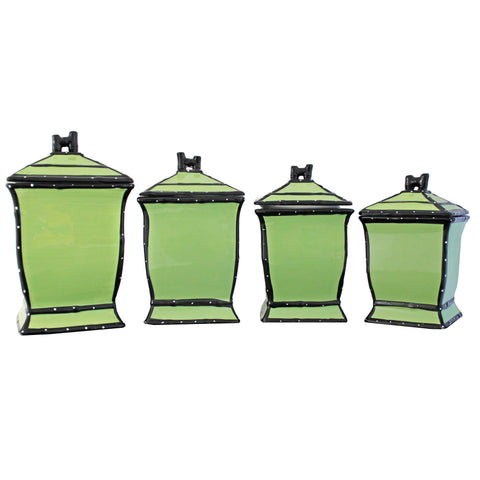 Country French Hand-painted 4-piece Green Square Canister Set