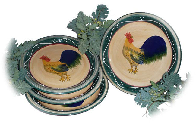 Classic Rooster Collection Deluxe Ceramic 4-Piece Serving Plate Set