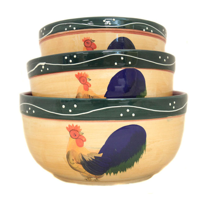 Classic Rooster Collection Deluxe Hand-Painted Serving Bowls (Set of 3)