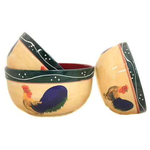 Classic Rooster Collection Deluxe Hand-Painted Serving Bowls (Set of 3)