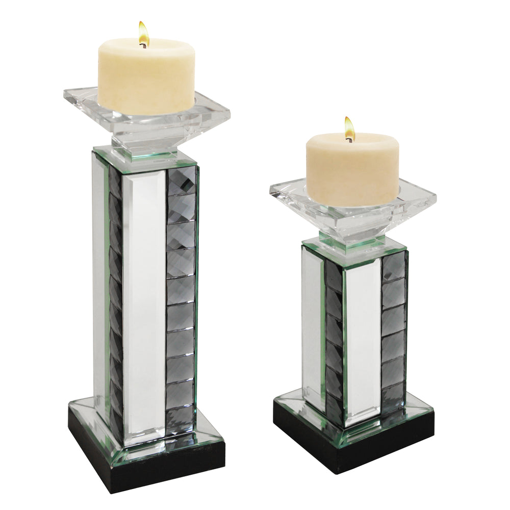 Urban Designs Crystal Mirror Glass Candle Holder Set - Set of 2