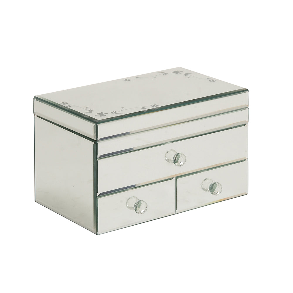Legacy Flowers Mirrored Glass 3-Drawer Jewelry Box