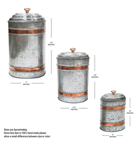 Urban Designs Farmhouse Galvanized Steel with Copper Ring 3-Piece Canister Set