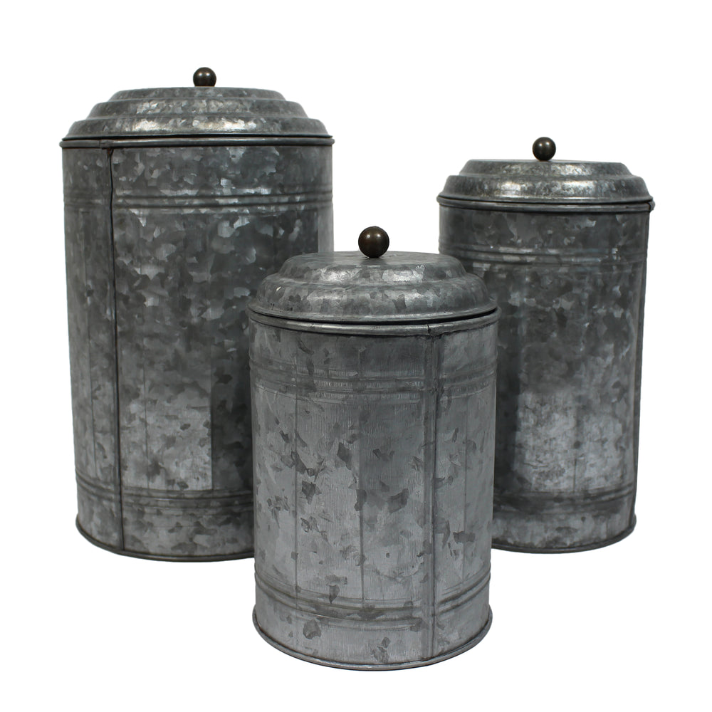 Urban Designs Farmhouse Galvanized Steel 3-Piece Canister Set