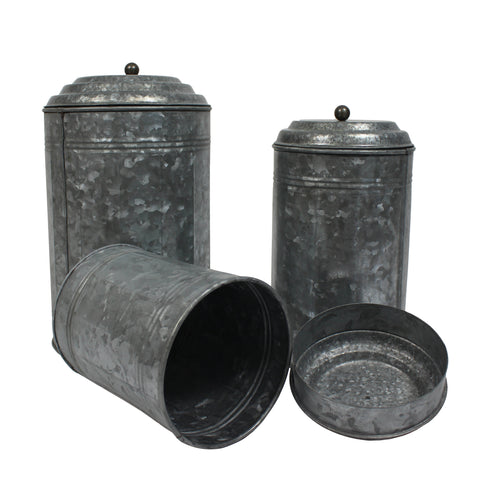 Urban Designs Farmhouse Galvanized Steel 3-Piece Canister Set