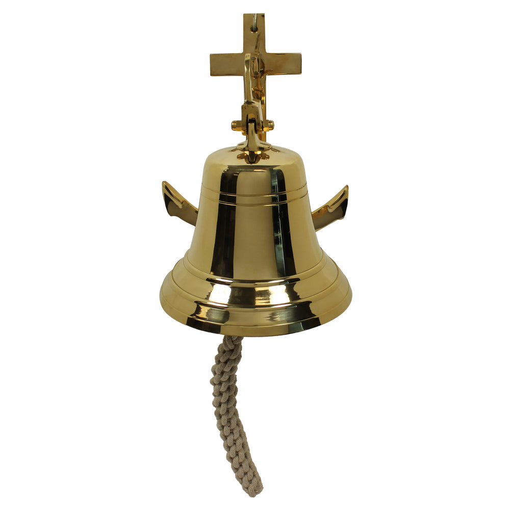 Urban Designs Large Nautical Solid Brass Ship Bell With Anchor Mounting Bracket