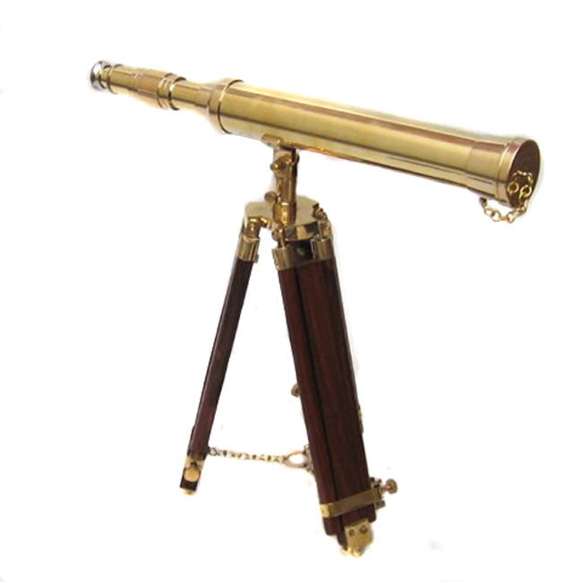 Urban Designs Replica 17th Century Antique Brass & Wood Tabletop Telescope
