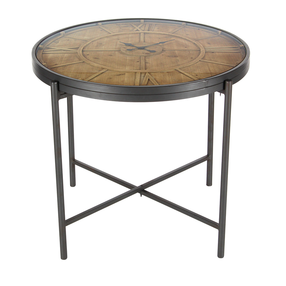 Urban Designs Aldo Antique Wood Clock Round End Accent Table