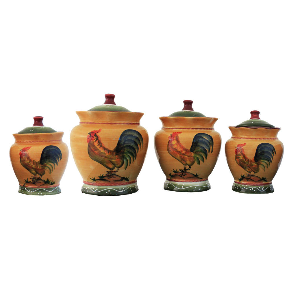 Rooster Hand Painted Food Storage Canister 4-Piece Set