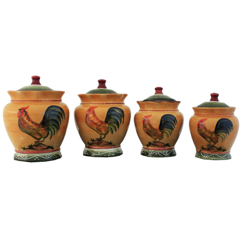Rooster Hand Painted Food Storage Canister 4-Piece Set