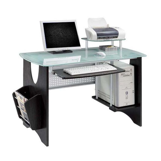 Deluxe Frosted Tempered Glass Computer Desk - Espresso