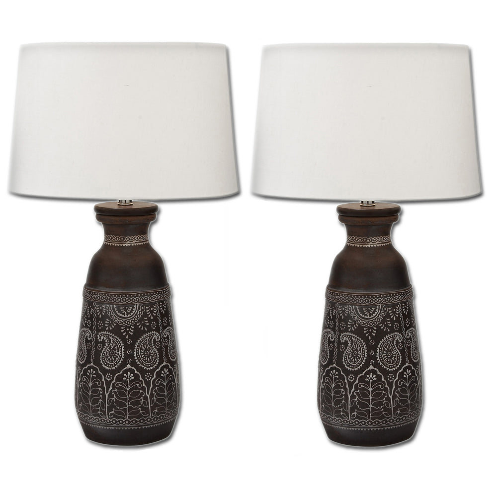 Urban Designs Artisan Hand-crafted Unglazed Ceramic Table Lamps - Set of 2